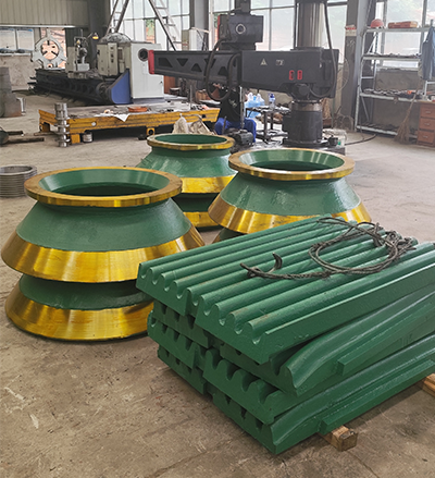 Cone crusher mantle and concave replacement wear parts for mining applications